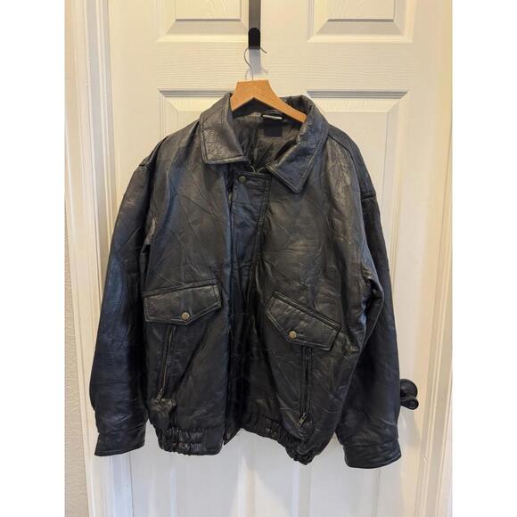 Other - Vintage Flight Path Black Leather Jacket Size‎ X-Large